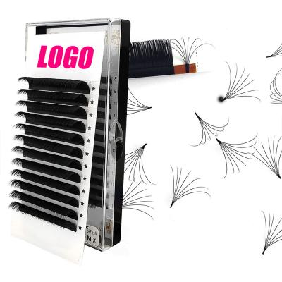 China Custom Logo Eyelash Extensions Private Label Easy Fan Luxury Natural Matte Black Volume Lash Extensions Long Trays for sale