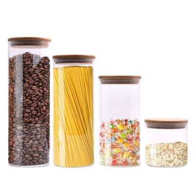 China Empty Right Side Wide Mouth Food Container Glass Jar Eco-Friendly Sustainable With Water Transfer Printed Bamboo Lid for sale