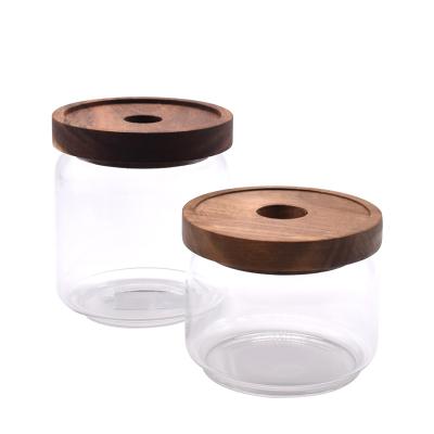 China 250mL 450mL 750mL 950mL 1550mL Viable Empty Transparent Airtight Containers Baby Food Storage Glass Jars With Acacia Wood Lid for sale