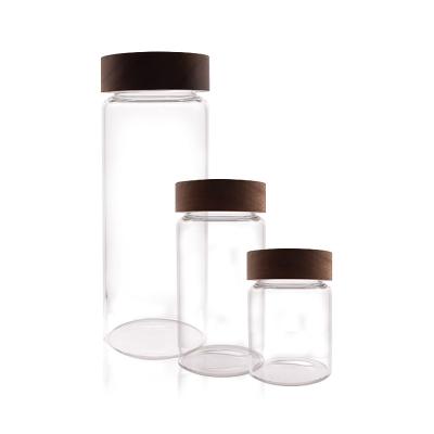 China 335ml 580ml 800ml Kruidenpotje Koelkast Viable Organizer Glass Jar With Wooden Screw Lid For Home for sale