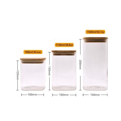 China Food Grade 900ml 1150ml 1500ml High Borosilicate Heat Resistant Glass High Borosilicate Transparent Glass Storage Jar With Lid for sale