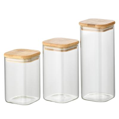 China Hot Selling Freshness Preservation Hermetically Sealed Glass Storage Jar Hermetically Sealed Tea Canister Square Glass Jar for sale