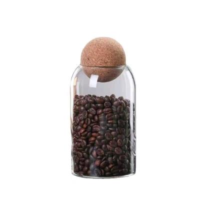 China Freshness Keeping Ball Cork Glass Jar Bottle Storage Tank Sealed Tea Cans Cereal Storage Jars Coffee Glass Container Clear Jar for sale