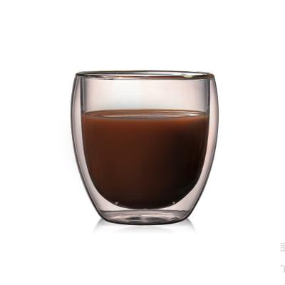 China Viable Hot Sale High Borosilicate Double Wall Round Shape Drinking Glass Cup Glass Coffee Mug With High Quality for sale