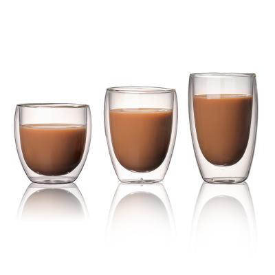 China Amazon High Borosilicate Top 300ml 450ml Sustainable Glass Cup Double Wall Egg Shaped Cappuccino Espresso Coffee Tea for sale