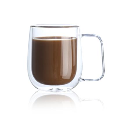 China High Quality Sustainable Drinking Glasses 250ml 8oz Borsilicate Coffee Mug Double Wall Glass Coffee Mug With Handle For Home for sale