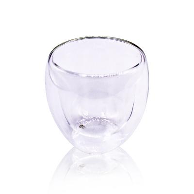 China Amazon Top Selling Sustainable Egg Shape Coffee Juice Cup Glass Borosilicate Double Wall Glass Mug for sale