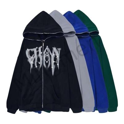 China Custom Color Anti-Shrink White Full Color Mens Skeleton Zipper Fullzip Faux Stone Fleece Full Zip Oversized Zippered Body Zipper Up Face Hoodie With Zipper for sale