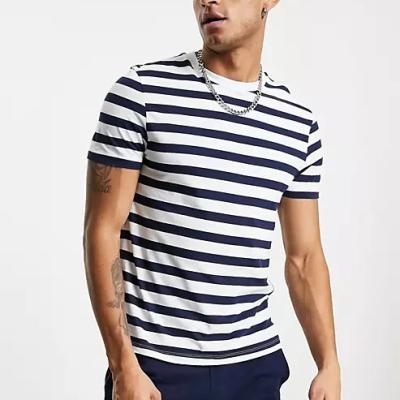 China Wholesale Custom Anti-Wrinkle Stripe T-Shirt in Navy and White for sale