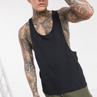 China Simple Men Anti Shrink Slim Black Sleeveless Breathable Fashion Scoop Neck Fashion Fitness Tanktops for sale