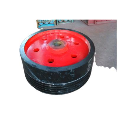 China Long using time motor flywheel&grove wheel jaw crusher for motor, cone, impact, hammer, vibrating feeder, screen for sale