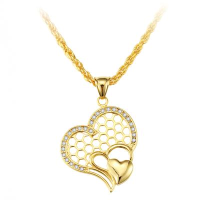 China 2021 New Arrival Gold Necklace Dubai Gold Indian Environmental Friendly Heart Pendant Crystal Heart Necklace For Women for sale