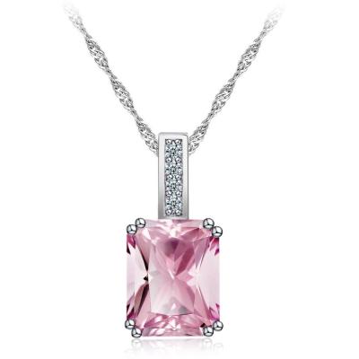 China New Lead Free Nickel Free Deign Pink Purple Blue CZ Square Zircon Necklace Rose Crystal Square Necklace For Girls for sale