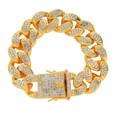 China Hip Hops 2020 Best Selling Men's Hip Hops 20mm Miami Cuban Bracelet 18K Gold Plating Pave Full Crystal Cuban Chain Bracelet for sale