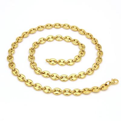 China Hip Hop High Quality Never Fade Men's Hips Hop True Gold Bean Necklace 316L Stainless Steel for sale