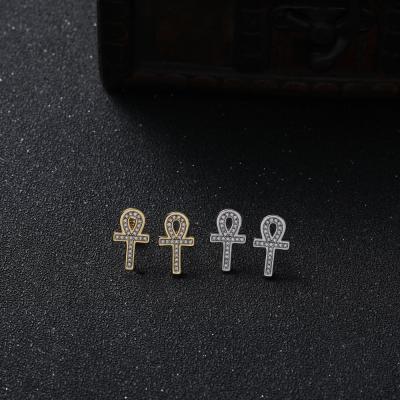 China Lead Free Nickel Free European Hips Hops 18k Crystal Rhinestone Cross Stud Earrings Real Gold Plated Iced Out Full Diamond Cross Earrings for sale