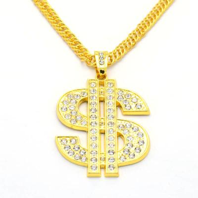 China Lead Free Nickel Free Hip Hops Crystal Rhinestone Dollar Sign Necklace Gold Plated Dollar Sign Necklace for sale