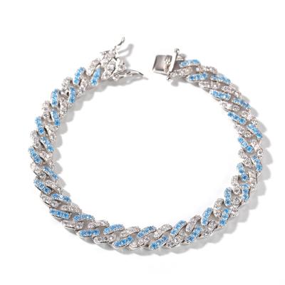 China Hotselling Luxury Mens Hip Hop Hip Hops 8mm Iced Out Bling Bling Light Blue Zircon Cuban Chain Bracelet for sale