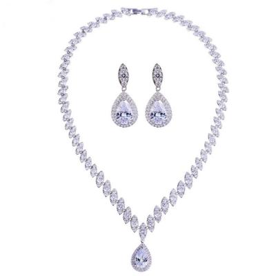 China 2021Trendy Romantic White Gold Plated Diamond Cubic Zirconia Bridal Necklace Jewelry Sets Wedding Accessories for sale