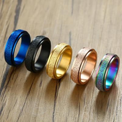 China Unisex CLASSIC Colorful Stainless Steel Band Rotating Rings Five Color Dull Polish Spinner Rings Stable for sale