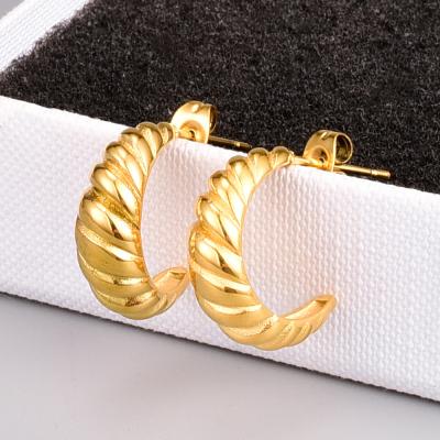 China Nickel Plated New Chunky Twist Hoop Earrings Trendy No Lead Free Fade High Quality C Shape Stainless Steel Hoop Earrings for sale