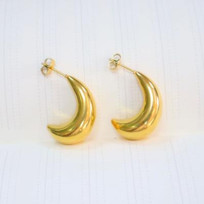 China Fashion Style Simple Lead Free Nickel Free Gold Tone Smooth C Shape Stud Earrings Dangle Stainless Steel Hoop Earrings for sale