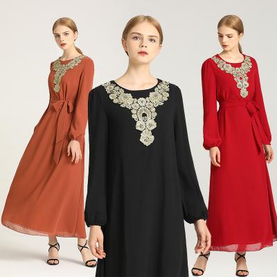 China Fashion Design Chiffon Wool Embroidered Abaya Women Muslim Dresses Lace Up Islamic Clothing Dubaiubai Muslim Dress Kaftan for sale