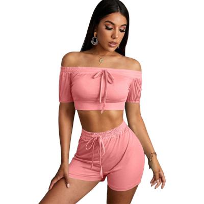 China 2021 Summer Women QUICK DRY Drawstring Tops Tracksuits T-Shirts Pants Sets Fitted Two Piece Suit Shorts Pants Suit for sale