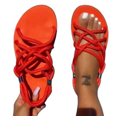 China 2021 Fashion Trend Ladies Hemp Rope Flat Slip On Beach Slippers Wholesale Cheap Women Fashion High Quality Ladies Slipper Sandals Daily Life for sale