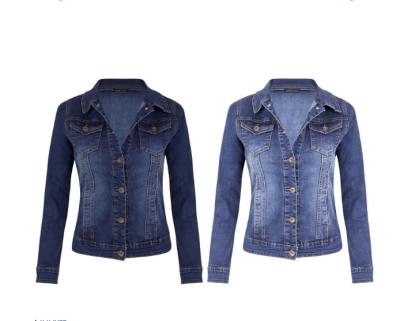 China Classic Anti-Shrink Women's Long Sleeve Trucker Jackets Distressed Button Up Denim Jacket Regular Coat Plus Size for sale