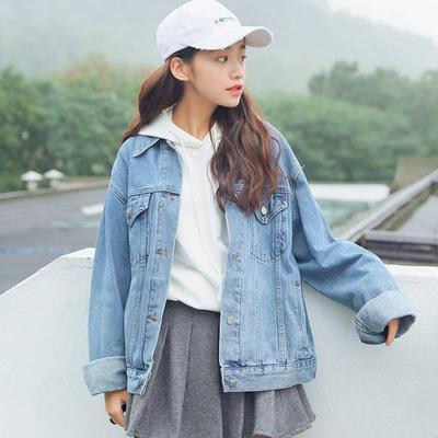 China Womens Button Friend Denim Jackets Loose Long Sleeve Vintage Jean Coats Anti-Shrink for sale