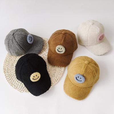 China breathable & 2021 Cute Smiley Lamb Wool Universal Baseball Cap INS Heat Sports Autumn Winter Children Hot Sale Waterproof For Baby for sale