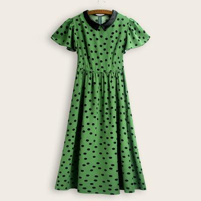 China Summer pure 2022 European and American women's plus size polka dot doll thin skirt printed elegant dress long layer for sale