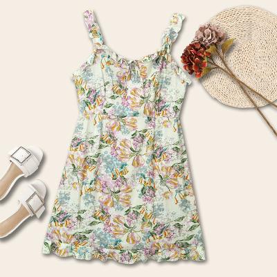 China European and American fashion sheer layer plus size women's summer new products floral tendril suspender decorative dress for sale