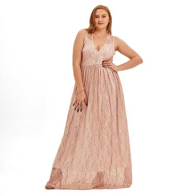 China 2022 European and American Plus Size Cavity Solid Color Strapless V-Neck Lace Trimming Bridesmaid Dress Sleeveless Padded Sheer Layer for sale