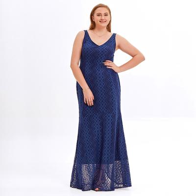 China 2022 European and American plus size straps sheer layer sleeveless padded lace dress bridesmaid dress equalizing lace V-neck lace solid color for sale