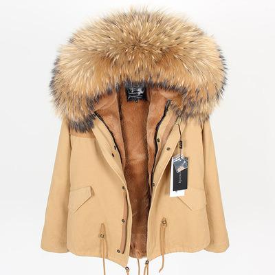 China Real Raccoon Fur Collar Raccoon Fur Collar Ladies Hoodie Parkas Parkas Waterproof Oversized Faux Fur Coat Women Faux Fur Striped Parka Coat for sale