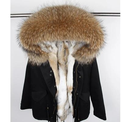 China Men Winter Jacket Raccoon Fur Hooded Coat Waterproof Nature Rabbit Fur Striped Jackets Outfit Real Fur Parka for sale