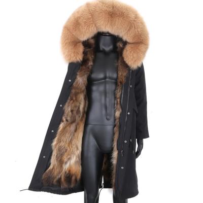 China 2021 winter Fox real fur parkas men raccoon fur collar viable striping extra long detachable jacket winter man plus size real fur coats for sale