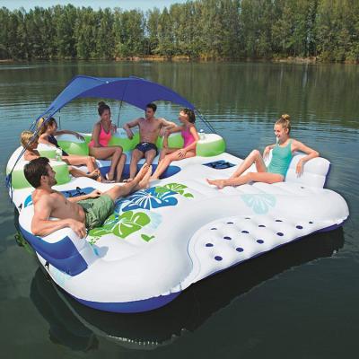 China OEM Portable Custom PVC 6 7 10 Person Tahiti Tropical Inflatable Water Floating Island for sale