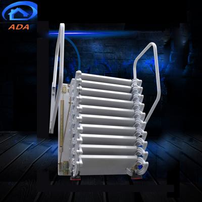 China Outdoor / Indoor Attic Folding Stairs With Handrail Extension Ladder Blue Orange Pavilion for sale