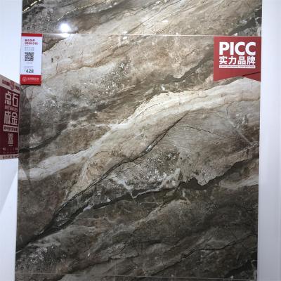 China Southeast Asia Brown Gold Line Full Glossy Body Marble Look Porcelain Tile AFFINARE 800*800mm for sale