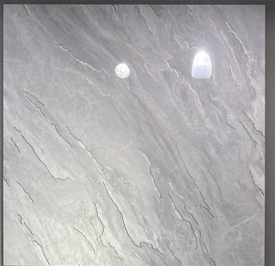 China Country AFFINARE 888*888mm Light Gray With Gold Line Full Body Marble Look Glossy Granite Porcelain Tile for sale