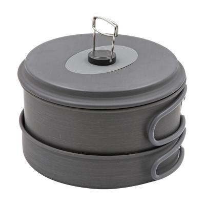 China Hard Anodize Aluminum+silicon+PP Portable Rising Picnic Outdoor Kitchen Cooking Pot Camping Cookware Set Outdoor Aluminum Cookware Kit for sale