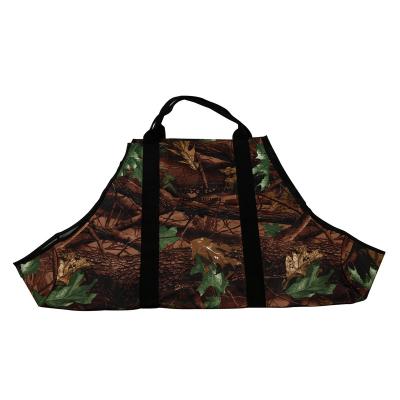 China 600D Oxford PVC Durable Waxed Waterproof Real Tree Firewood Carrier Log Carrier Bag For Outdoor Fireplace for sale