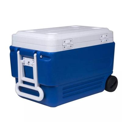 China Waterproof popular outdoor food cold storage box ice chest fresh cooler box with wheels for car and home for sale