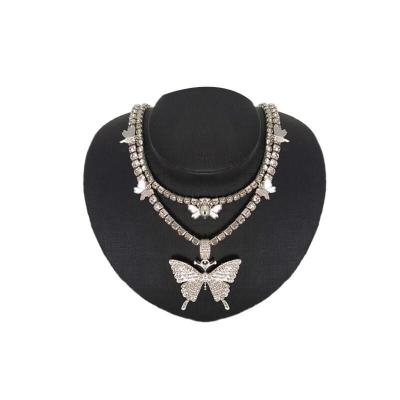 China TRENDY European and American nightclubs sexy personality butterfly double inlaid diamond chain necklace body chain for sale