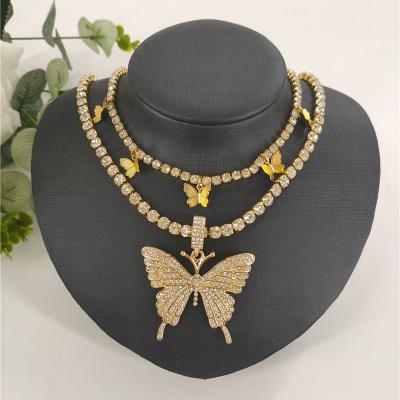 China TRENDY European and American nightclubs sexy personality butterfly double inlaid diamond chain necklace body chain for sale