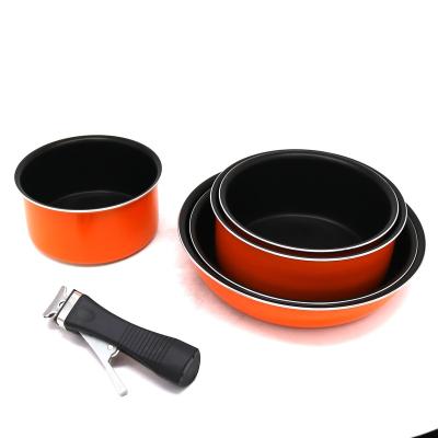 China Sustainable Cookware Customized Wholesale Cookware 5 Pieces Cooking Food Customized Color Pot And Pan Set for sale