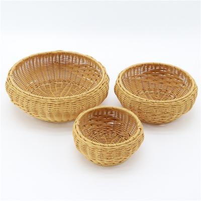 China Sustainable Wholesale Round MBC Bread Fruit Baskets Plastic Woven Rattan Basket Storage Basket 3 Set for sale